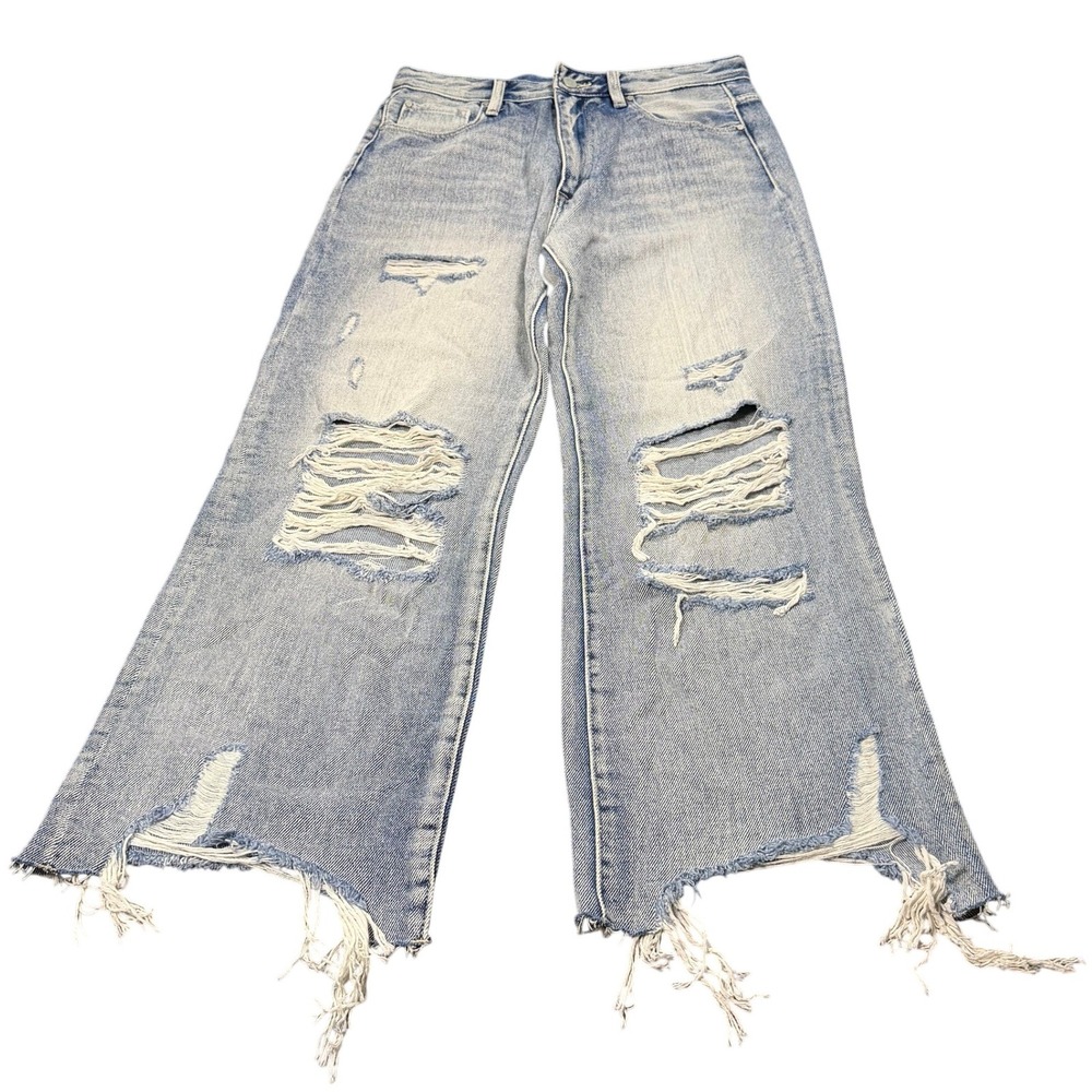 Petra 153 Wide Leg Jeans Womens Light Wash Distressed Frayed Grunge Size 28